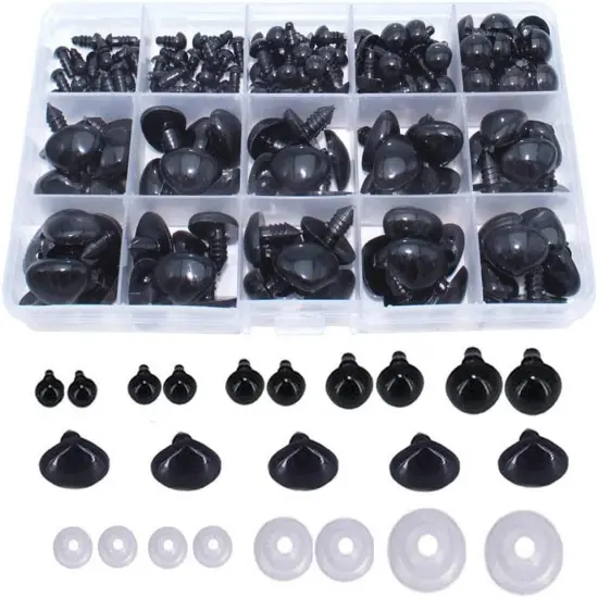 150Pcs Black Plastic Safety Eyes and Nose (6mm-12mm and 20mm) {5}