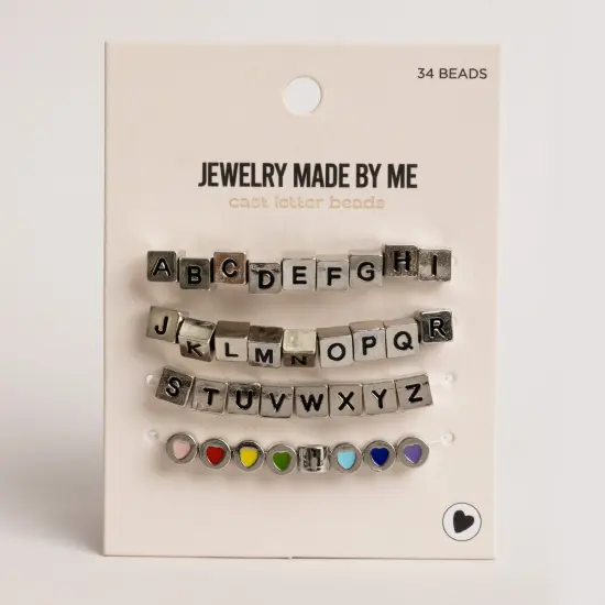 Silver Block Letter Cast Alphabet & Heart Beads {2}