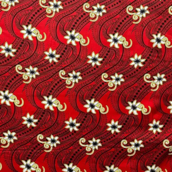 1 Yard Tiare Waves Traditional Tattoo Fabric, 100% Polyester, 60 Inches Width Red {3}