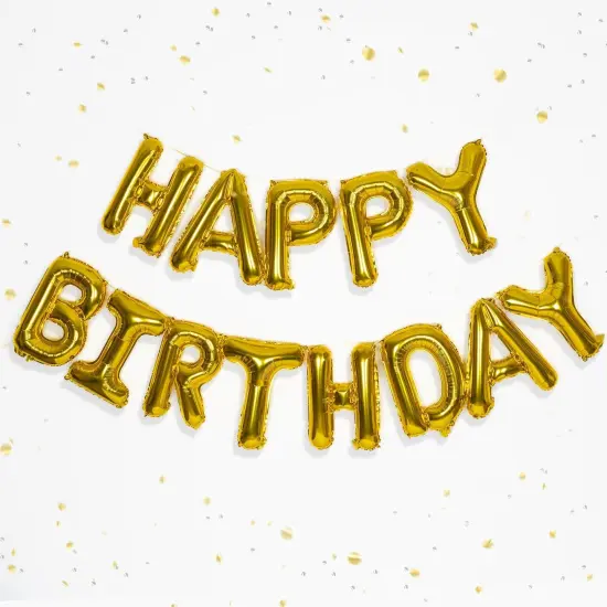 Happy Birthday Balloon - Gold Mylar Capital Foil {1}