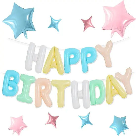 16 Inch Foil Letter Balloon with 8 Pcs Blue Pink Star Balloon {1}