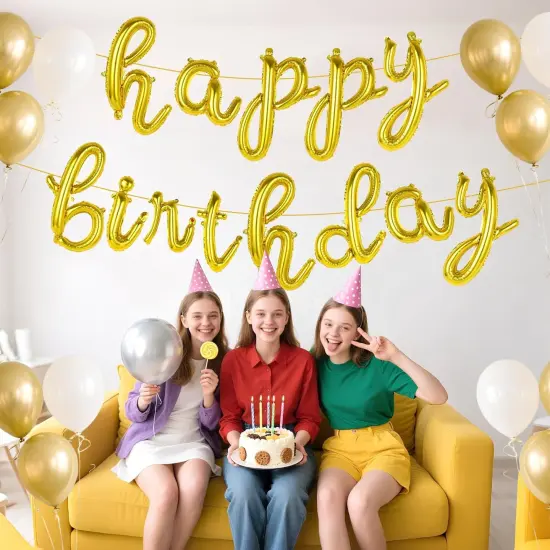 Script Foil Mylar Birthday Letter Balloon - Gold {1}