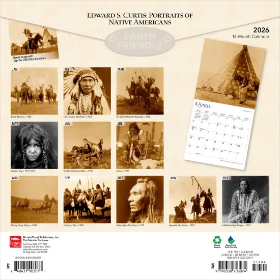 Edward S. Curtis Portraits of Native Americans | 2026 12 x 24 Inch (Hanging) Monthly Square Wall Calendar | Plastic-Free {2}