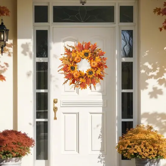 24 Inch Fall Wreath with Pumpkins Sunflowers {3}