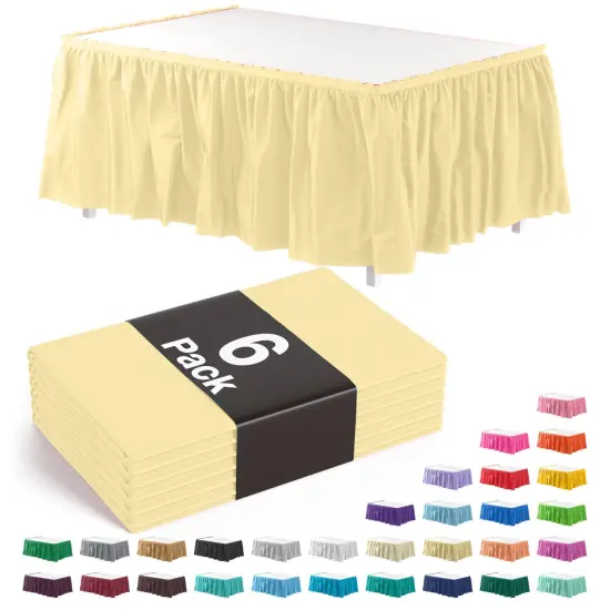 Ruffle Disposable Table Skirt 14 Ft Long Pleated Table Skirts with Adhesive Strip &ndash; Fits 6ft+ Rectangle or Round Tables &ndash; Ideal for Birthday Parties, Gender Reveal, Baby Showers & Event Decorations 6 pack by Exquisite Light Yellow {1}