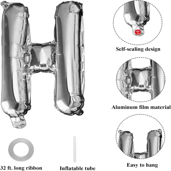 Happy Birthday Balloons Banner - (Silver) {4}