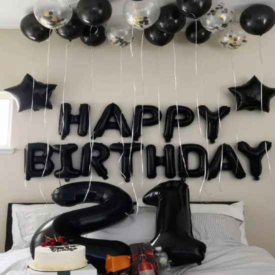 Black Happy Birthday Banner Foil Balloons {2}