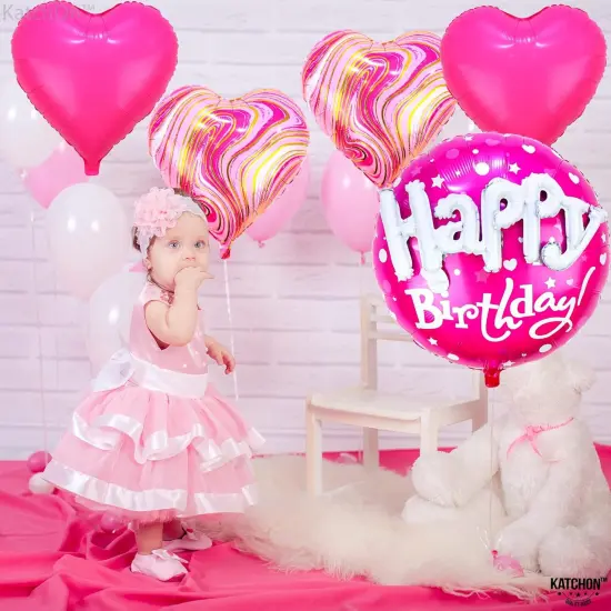 Hot Pink Heart Birthday Balloon Set {4}