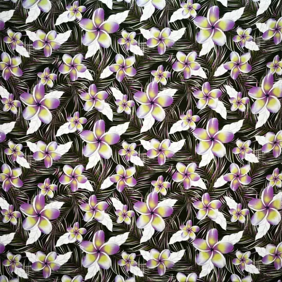 1 Yard Plumeria Flowers & Leaves Parallel Print Fabric Fabric 36" L x 45" W Purple/Lime G {1}
