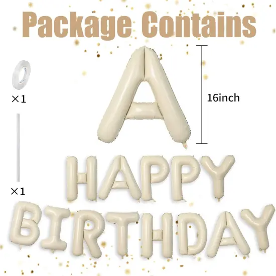 Cream Happy Birthday Balloons Banner - 16 Inch, Foil {2}