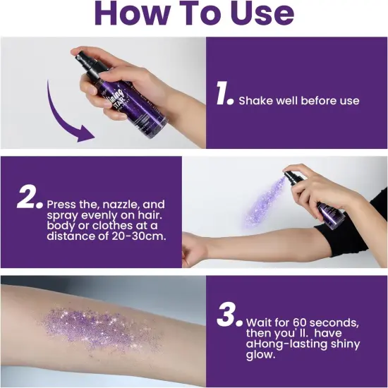 Body Glitter Spray，Glitter Hairspray，Purple Body Glitter Spray,Quick-Drying and Waterproof Glitter Hairspray,Nozzles are not Easily clogged，Long-Lasting Body Shiny Spray for Stage Makeup, 3.38Oz {4}