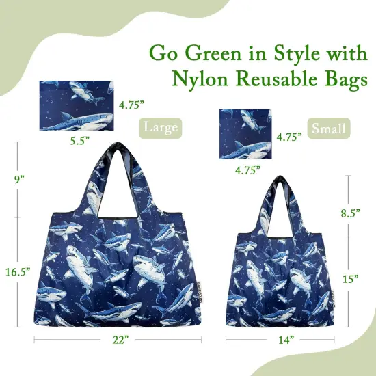 Wrapables Large & Small Foldable Tote Nylon Reusable Grocery Bags, Set of 2, Great White {2}