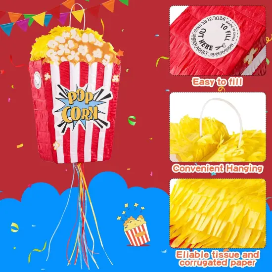 Popcorn Pi&ntilde;ata Large Circus Pi&ntilde;ata for Birthday Carnival Circus Themed Parties Great Party Addition for Boys Grils Holiday Celebration (16.9&times;11.8&times;3.54in) {2}