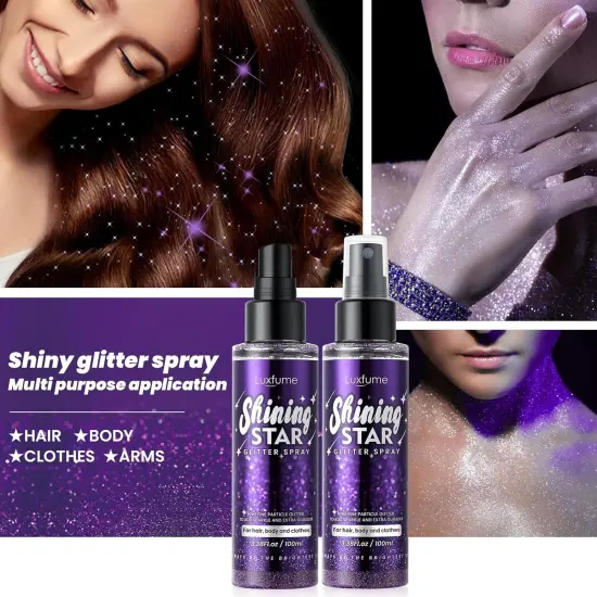 Body Glitter Spray，Glitter Hairspray，Purple Body Glitter Spray,Quick-Drying and Waterproof Glitter Hairspray,Nozzles are not Easily clogged，Long-Lasting Body Shiny Spray for Stage Makeup, 3.38Oz {5}