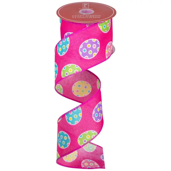 Northlight Easter Egg Design Wired Spring Craft Ribbon - 2.5" x 10 Yards - Pink {3}