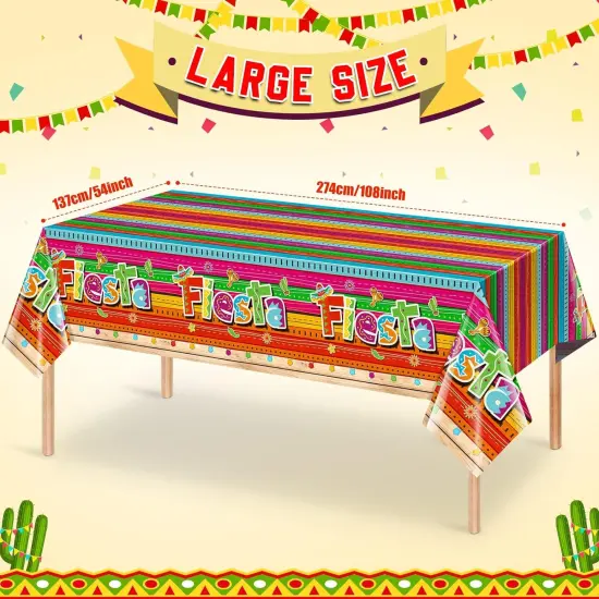 3 Pieces Mexican Fiesta Party Tablecloth Decorations,Plastic Cinco De Mayo Printed Table Cloth Table Cover for Fiesta Taco Night Birthday and Mexican Themed Party Supplies, 54 x 108 Inch {2}