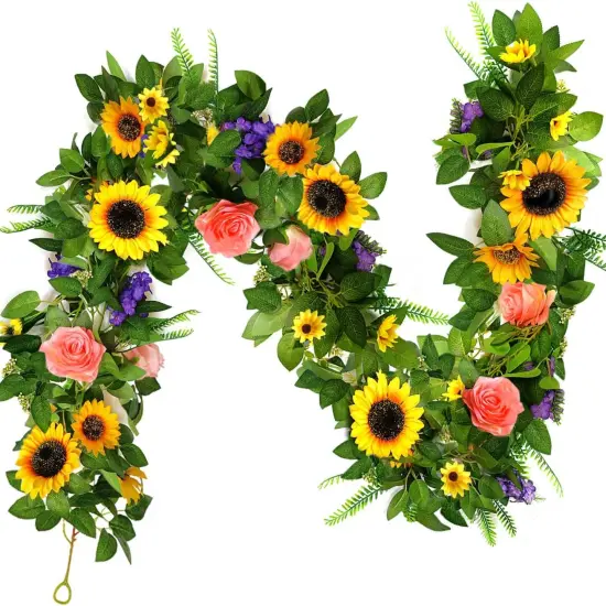 Summer Sunflower Garland &ndash; Faux Flower Hanging Vines for Home, Wall, and Arch Decor {1}