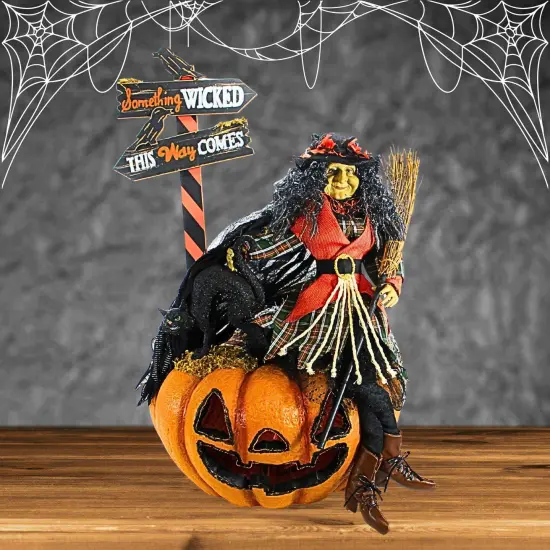 Karen Didion 30.0 Inch Agnes Witch Halloween Figurine , Lighted Halloween Decor Fiber Optic Orange {5}