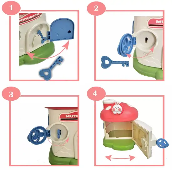 Kitcheniva Kids Cartoon Mushroom House Piggy Bank Key Lock Saving Cash Coin Money Can Toy Powder blue {7}