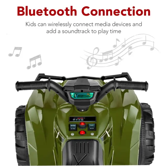 Best Choice Products 12V Kids Ride-On ATV Quad w/ Bluetooth, 2.4mph Max, Treaded Tires, LED Lights, Radio Army Green {3}