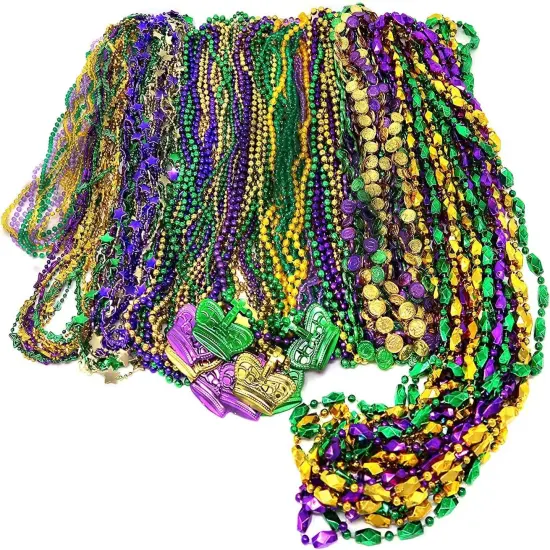 Mardi Gras Beads Bulk (500 Pcs) - Metallic Assorted Designs for Masquerade Costume Party Favors by 4E's Novelty {4}