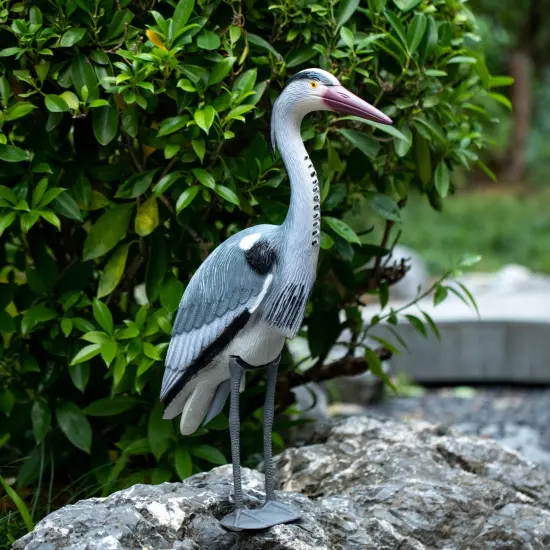 Gardenised 30-inch Heron Decoy - Standing Crane Sculpture, Outdoor Bird Art for Yard, Lawn, Patio, Porch, Pond & Pool, Garden Accessories, Backyard Accent, and Landscaping Decoration, Silver {2}