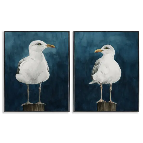 Stupell Industries Seagull Standing on Log 2 pc Framed Giclee Wall Art Set Design by Grace Popp {1}
