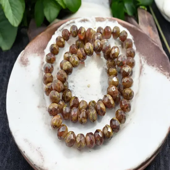 *25* 6x8mm Blended Red Ivory Picasso Fire Polished Rondelle Beads {2}