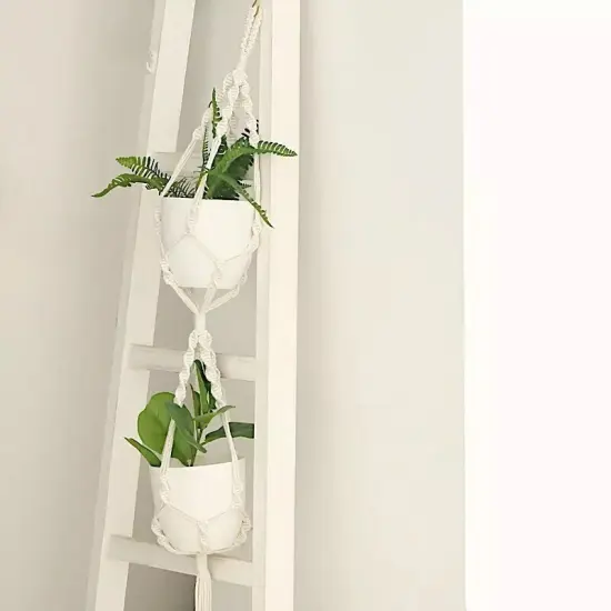 2 Tier Ivory Cotton Ropes Macrame Plant Hanger Decorative POT HOLDERS Events {4}