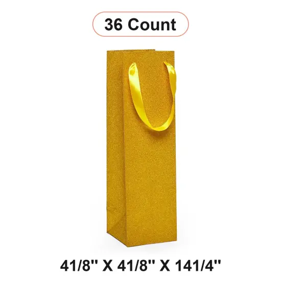 Elegant Glitter Grain Wine Totes Perfect Size 4 1/8'' x 4 1/8'' x 14 1/4'' Gold {1}