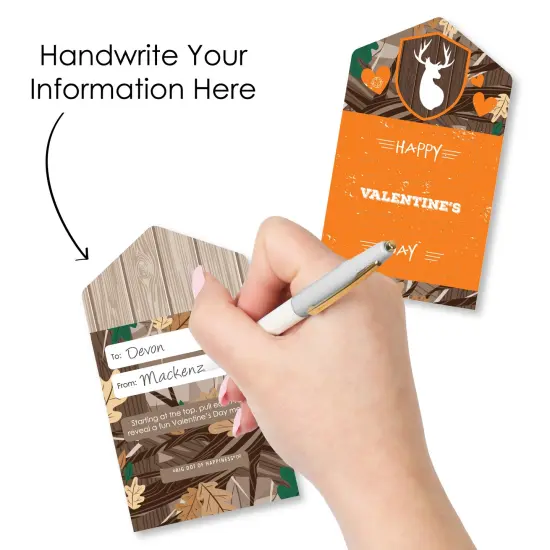 Big Dot of Happiness Gone Hunting - Deer Hunting Camo Cards for Kids - Happy Valentine's Day Pull Tabs - Set of 12 {6}