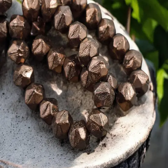 *15* 9x10mm Bronzed Purple Antique Cut Round Beads {4}