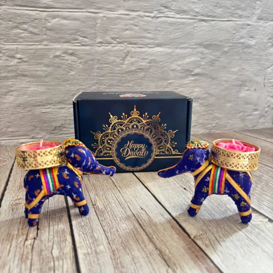 Diwali Gift Hamper Elephant Candle Holder Happy Diwali Stickers Custom Gifts Boxes Handmade Indian Festival Deepawali Hamper for Employees Home Office Friends Family - Return Gift Items Green {5}
