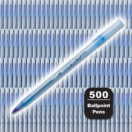 BIC Round Stic Xtra Life Blue Ballpoint Pens, Medium Point (1.0mm), 500-Count Pack of Bulk Pens, Flexible Round Barrel for Comfortable Writing, No. 1 Selling Ballpoint Pens {3}