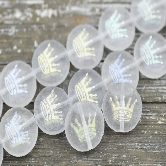 *8* 14mm Laser Etched Frosted Crystal Crown Coin Beads {5}