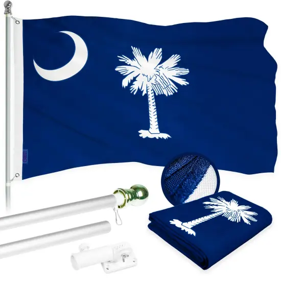 G128 - 6 Feet Tangle Free Spinning Flagpole (Silver) South Carolina Flag Brass Grommets Embroidered 3x5 ft (Flag Included) Aluminum Flag Pole {1}