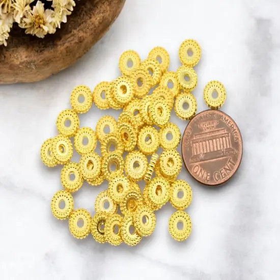 *250* 7x2mm Gold Ridged Rondelle Spacer Beads {5}