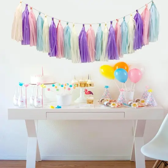 Pastel Rainbow Colorful Tissue Paper Tassel Garland,Tissue Tassel Banner for Party Decorations,Pack of 20 {3}