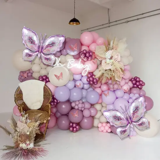 Butterfly Balloon Arch Kit 142pcs Pastel Pink and Purple Balloon with Butterfly Stickers Large Butterfly Foil Balloon for Girl Lavender Baby Shower Wedding Birthday Party Decorations {5}