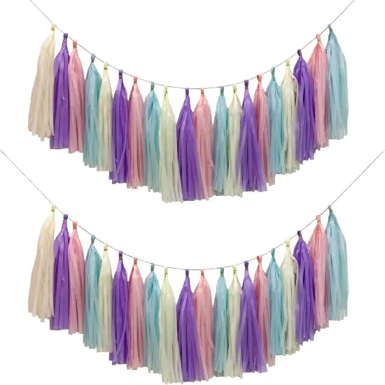 Pastel Rainbow Colorful Tissue Paper Tassel Garland,Tissue Tassel Banner for Party Decorations,Pack of 20 {1}