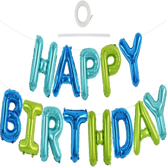 Blue Green Happy Birthday Balloons Banner 16 Inch Mylar Foil Letters Birthday Sign Bunting Reusable for Girls Boys Kids & Adults Birthday Decorations and Party Supplies {1}