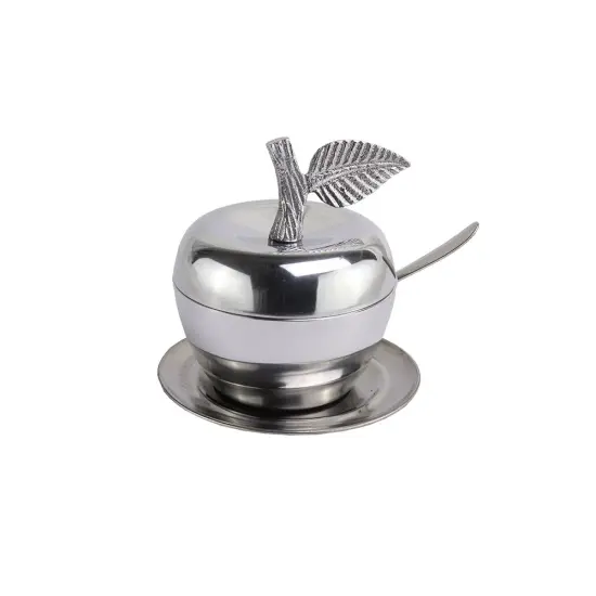 Aluminum Apple Shaped Honey Dish with Coordinating Spoon and Dish {1}