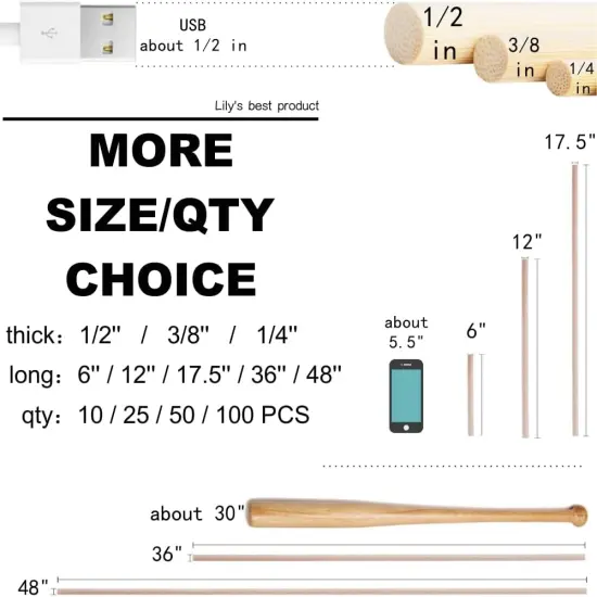 10PCS Dowel Rods Wood Sticks Wooden Dowel Rods - 3/8 x 17.5 Inch Bamboo Sticks - for Crafts,Hardwood Dowel Rod Assortment,Wooden Rod Sticks Doweling Rods, DIYers. {3}