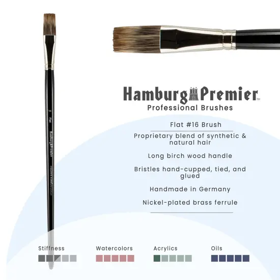 Creative Mark Hamburg Premiere Professional Oil Painting Brushes - Flat #16 Oil Paint Brush - Handmade in Germany, Natural & Synthetic Hair Blend, Long Triple-Lacquered Birch Handle {3}