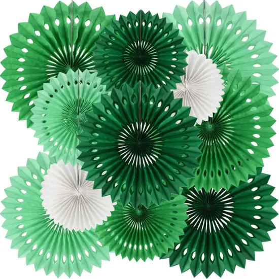 Green White Party Decoration Hanging Honeycomb Round Paper Fans Kit for Theme Birthday Baby Shower Summer Forest Patrick's Irish Backdrop Party Supplies（11packs） {1}