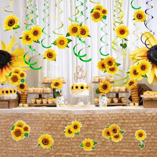 54 Pcs Sunflower Hanging Swirls Decorations Sunflower Party Supplies Sun Flowers Hanging Ceiling Wall Decor for Birthday Party Baby Shower Sunflower Decorations Spring Summer Hanging Swirls {4}
