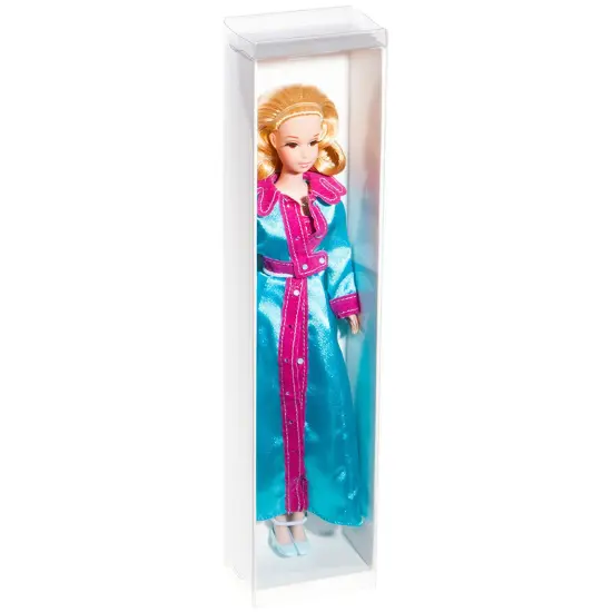 DollSafe Clear Folding Display Box with White Liners and White Elastic Stabilizers for 11-12 inch Fashion Doll, 3" W x 2" D x 12.5" H {3}