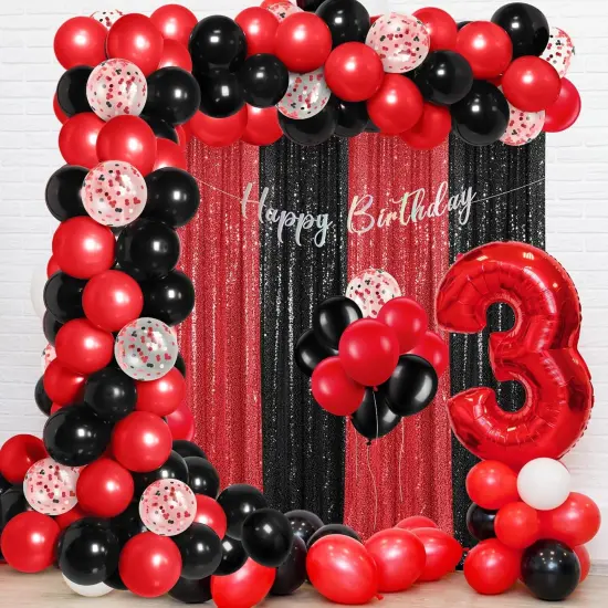 137 Pcs Black Red Party Decorations with 4 Sequin Backdrop Curtain 133 Balloon Arch Kit 2025 Graduation Decorations Birthday Party Photo Backdrop for Wedding Anniversary Decor {5}