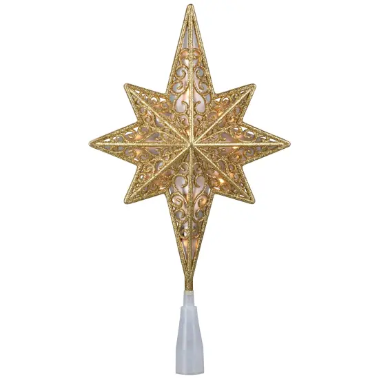 Northlight Lighted Frosted Clear and Gold Scroll Star of Bethlehem Christmas Tree Topper - 11" - Clear Lights {3}