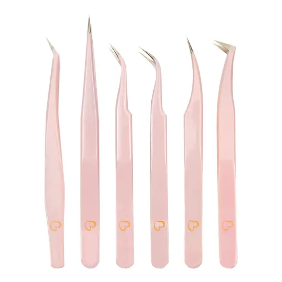 6-PiecePrecision Tweezer Set for Eyelash Extensions with Storage Case (Light Pink) {4}